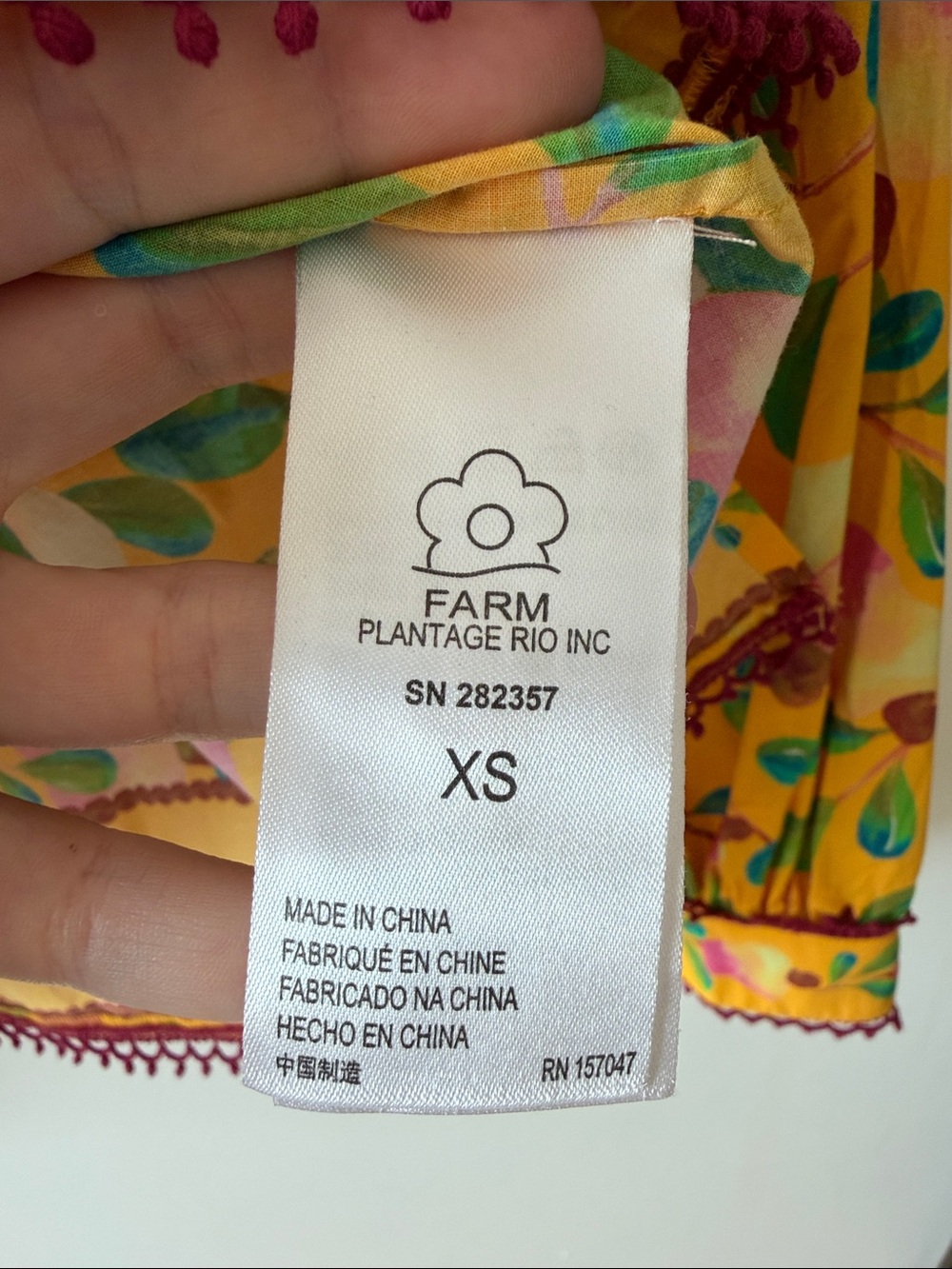 FARM Rio Yellow Floral Peasant Blouse with Pink & Green Motif - Picture 6 of 7